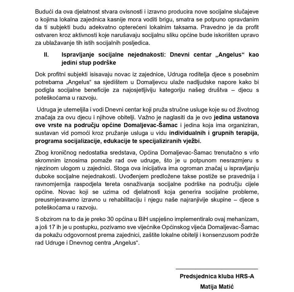 Tekst inicijative Republikanske stranke u OV Domaljevac-Šamac - druga stranica.